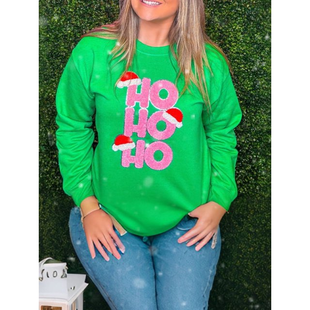 Sudadera navideña para mujer de 2025 con copos de nieve y letras bordadas, sudadera informal de cuello redondo con capucha, ropa de calle