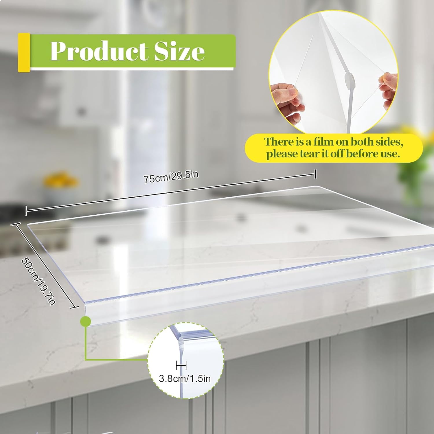 Large Acrylic Cutting Board with Lip Non Slip 30"L X 20"W Clear Cutting Board Chopping Acrylic Countertop Protector Cover Shatter Resistant for Home Restaurant Kitchen Sink Stove