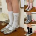 thumbnail image 3 of Elegant Solid Womens Rhinestone Ribbed Socks Summer Spring Girls Calf Socks, 3 of 20