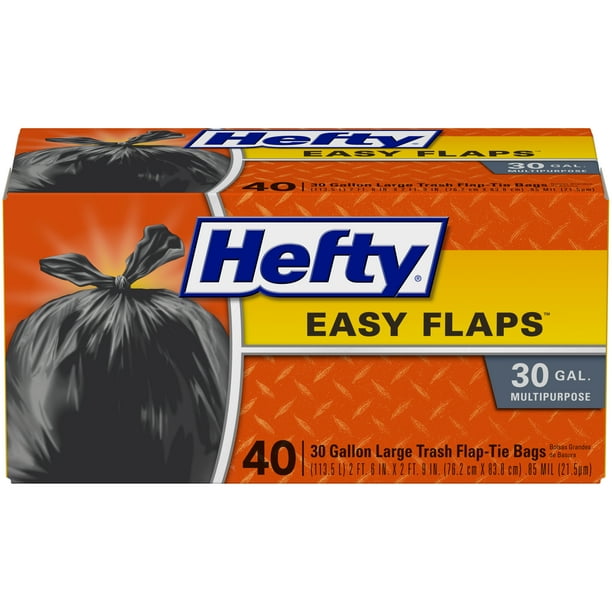 Hefty Easy Flaps Multipurpose Large Trash Bags, Unscented, 30 Gallon