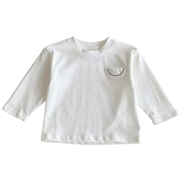 SRZYMJ Toddler Baby Boy Girl Basic Solid Plain Organic Cotton T Shirts Tops Long Sleeve Tee Shirt Girls Clothes White 1-2 Years