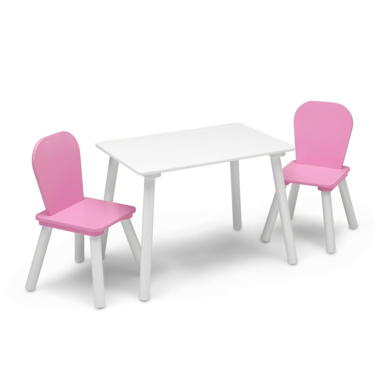 Delta Children 4 Piece Toddler Playroom Set Includes Play Table and Toy Organizer Pink White