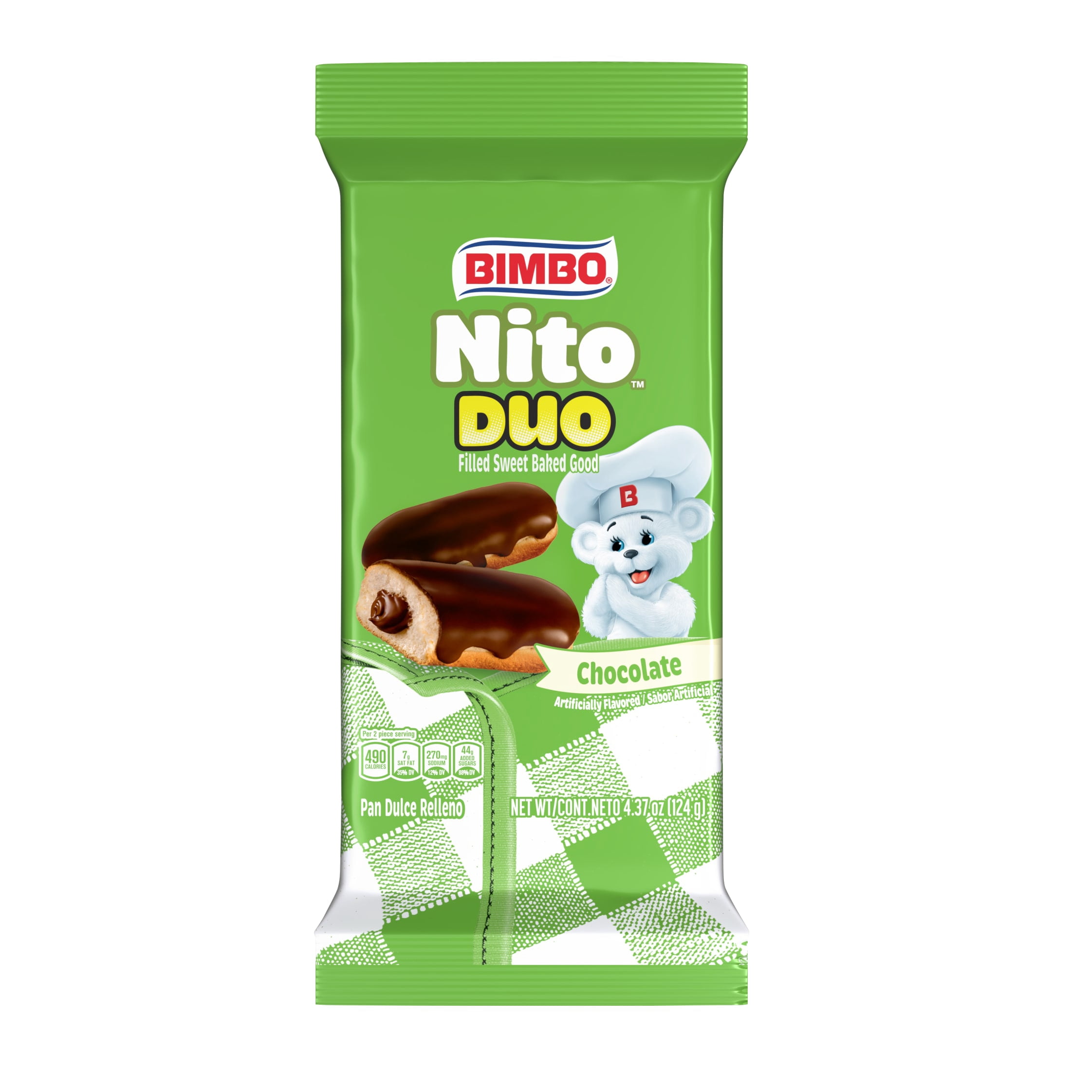Bimbo Nito Duo Chocolate Crème Filled Sweet Baked Good, 2 count, Eclairs, 4.37 oz Pouch