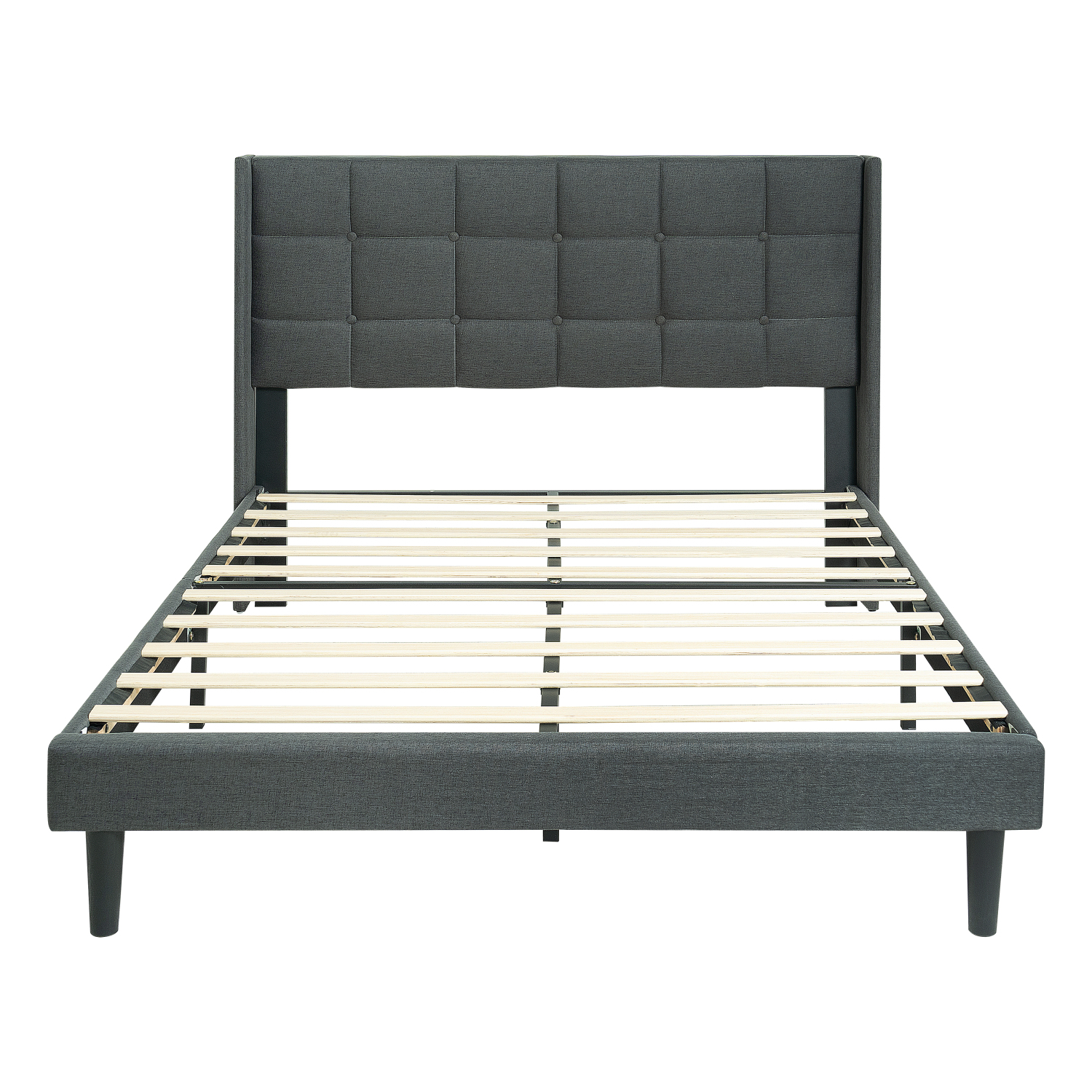 Queen Size Upholstered Platform Bed Frame with Modern Button Tufted Linen Headboard