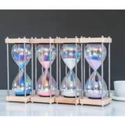 Large 60-Minute Hourglass Sand Timer,Pastel Macaron Glass & Natural Oak Wood Base, Modern Minimalist Office Home Desktop Decor(White)