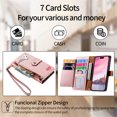 thumbnail image 6 of Feishell for iPhone 15 Case,RFID Blocking Wallet Case for Women Men,Premium PU Leather Credit Card Holder Zipper Pocket Magnetic Buckle Flip Kickstand Phone Case with Wrist Strap,Pink, 6 of 10