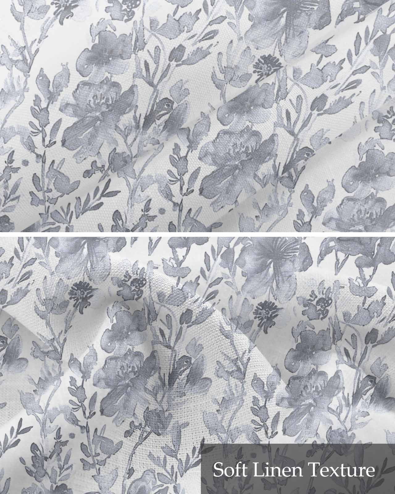 Grey Botanical Linen Curtain Valance for Bedroom/Bathroom/Kitchen/Living/Dining Room Window,Floral Flower Abstract Contemporary Plant Pocket Topper Drapes Decorative Cafe Drapery Panel 60"x18"