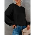 thumbnail image 4 of ZANZEA Chemises Décontractées en Soie à Manches Bouffantes à Col Rond pour Femmes, Blouse de Boîte de Nuit, Hauts, 4 of 8