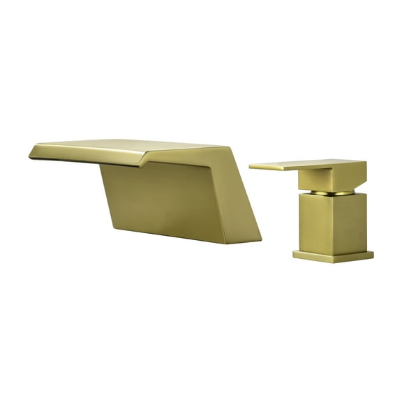 Cobbe Single Handle 2-Hole Mount Bathroom Sink Faucet with Wide Waterfall Spout Brushed Gold