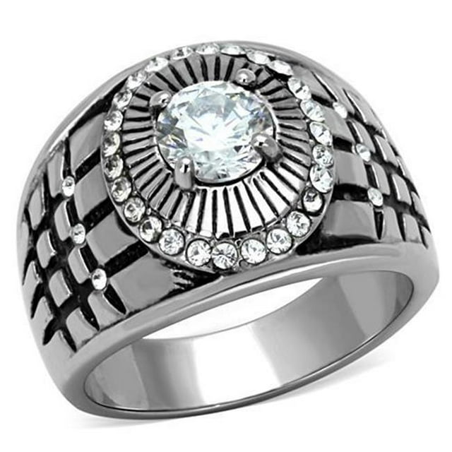 Bague en Acier Inoxydable Poli avec AAA Grade CZ en Clair - Taille 12