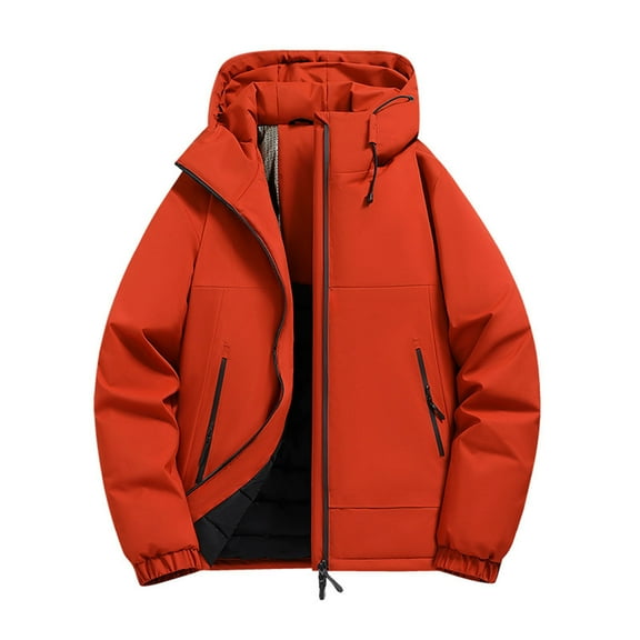 Winter Jackets for Men Windproof Waterproof Thermal Insulated Coat Hooded Warm Zipper Casual Windbreaker Outdoor Ski Daily Wear,Red,XXL