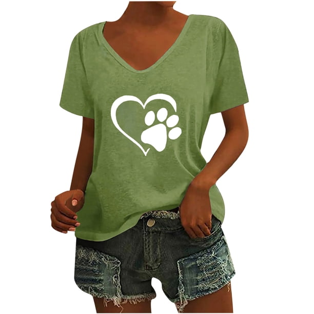 Camisas con estampado informal con estilo para mujer, camisetas holgadas de manga corta de talla grande, blusa con cuello en V OAVQHLG3B Store lin121212