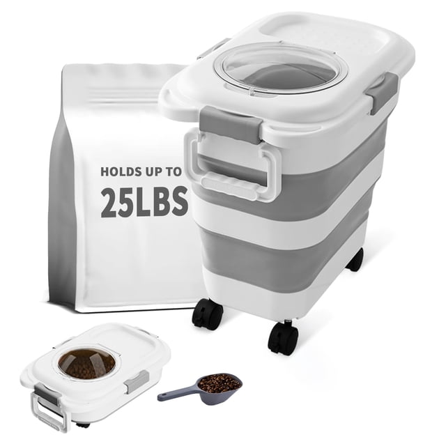 Recipiente de almacenamiento de comida para perros nxizoli, 11,3 kg, plegable, blanco