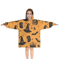 Witch Hat Halloween Pattern Blanket Hoodies for Kids 6-13YR Oversize Wearable Blanket Hoodies for Boys Girls Teens