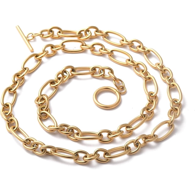 1 collar de cadena Figaro con baño iónico (IP) de acero inoxidable 304, con cierre de palanca, dorado