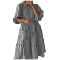 thumbnail image 2 of Robes pour Femmes Été 2024, Robe Décontractée à Manches Courtes, Col en V, Mi-Mollet, 50 % de Réduction!, 2 of 6