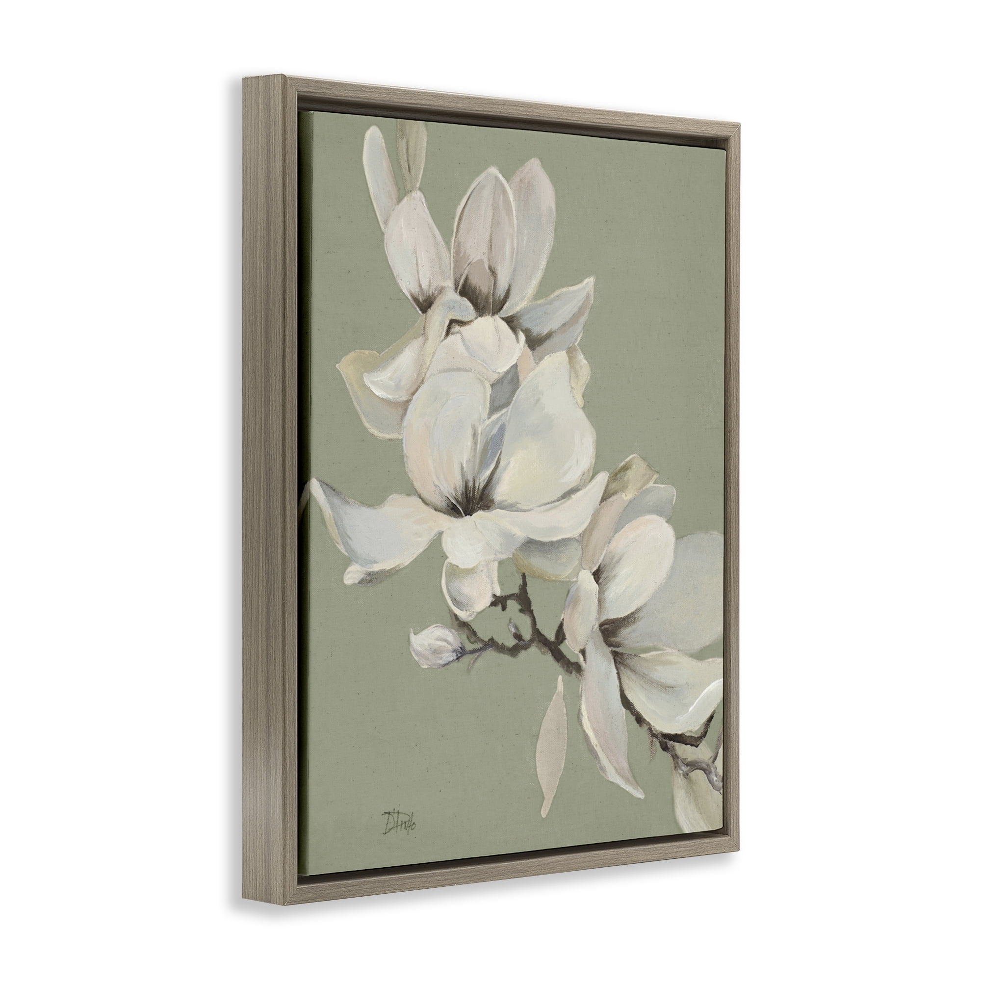 Stupell Industries Magnolias on Sage Florals Brown Framed Floater Canvas Wall Art, design by Patricia Pinto