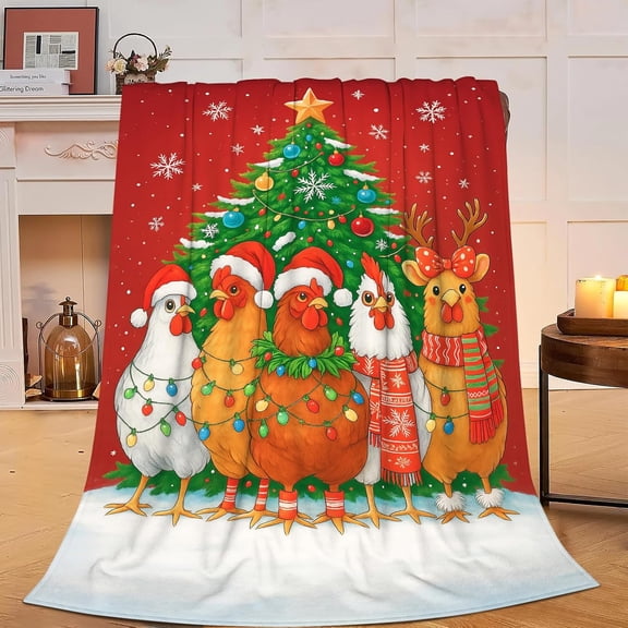Chicken Blanket Christmas Chicken Rooster Throw Blanket Gifts for Women Girls Winter Christmas Fleece Fuzzy Soft Cozy Flannel Plush Warm Bedding Stuff for Kids Adults Sofa Bed Couch 40 x 50 Inch