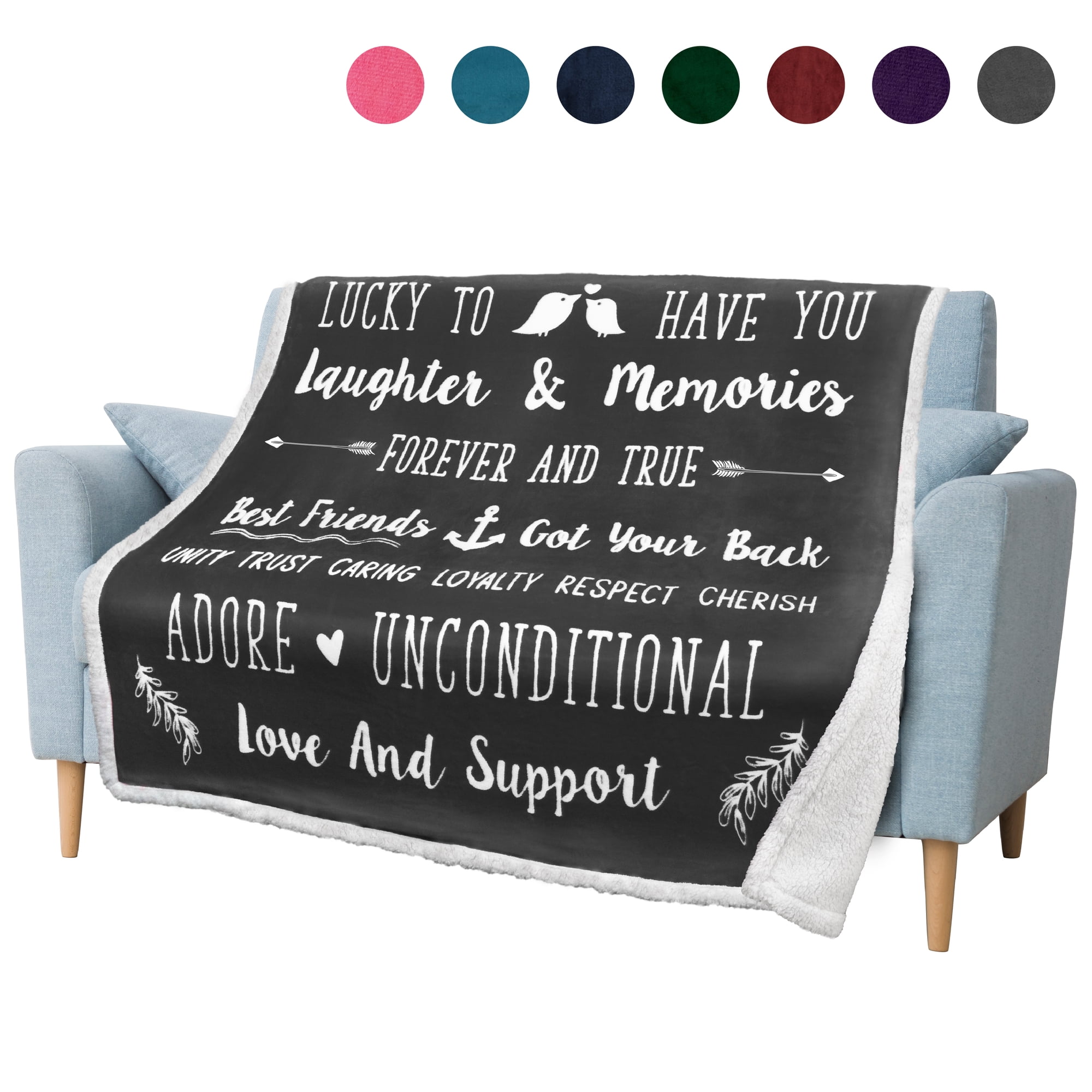 PAVILIA Best Friend Blanket, Friendship Gifts for Women Birthday Soul Sister Long Distance Bestie, Soft Cozy Sherpa Throw Blanket with Sentimental Thoughtful Quotes, BFF Stuff Gift Idea, Gray