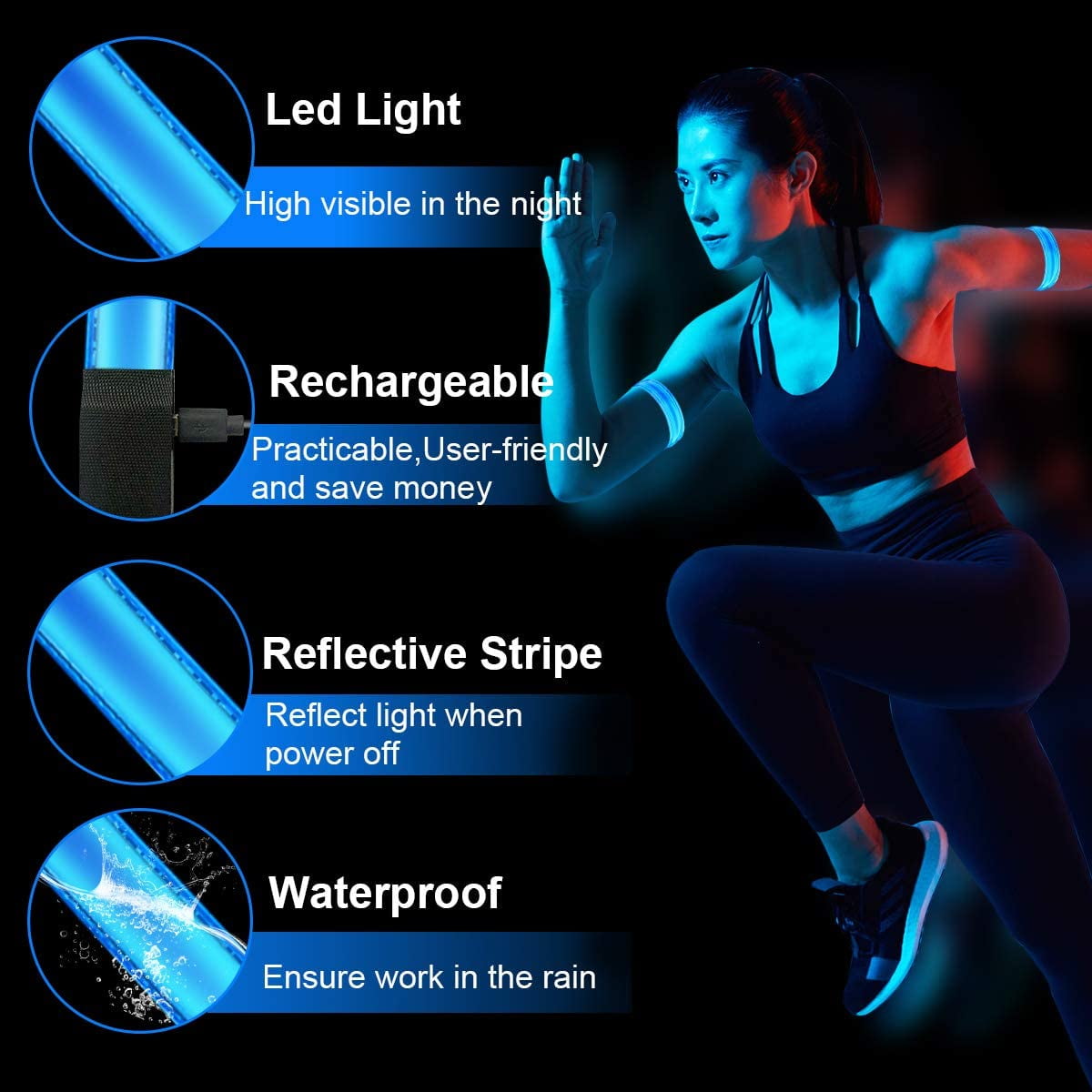 High Visibility Reflective Gear Armbands Accessories for Night Running 2 Pack Namoo Led Armband Rechargeable Running Light for Runners 