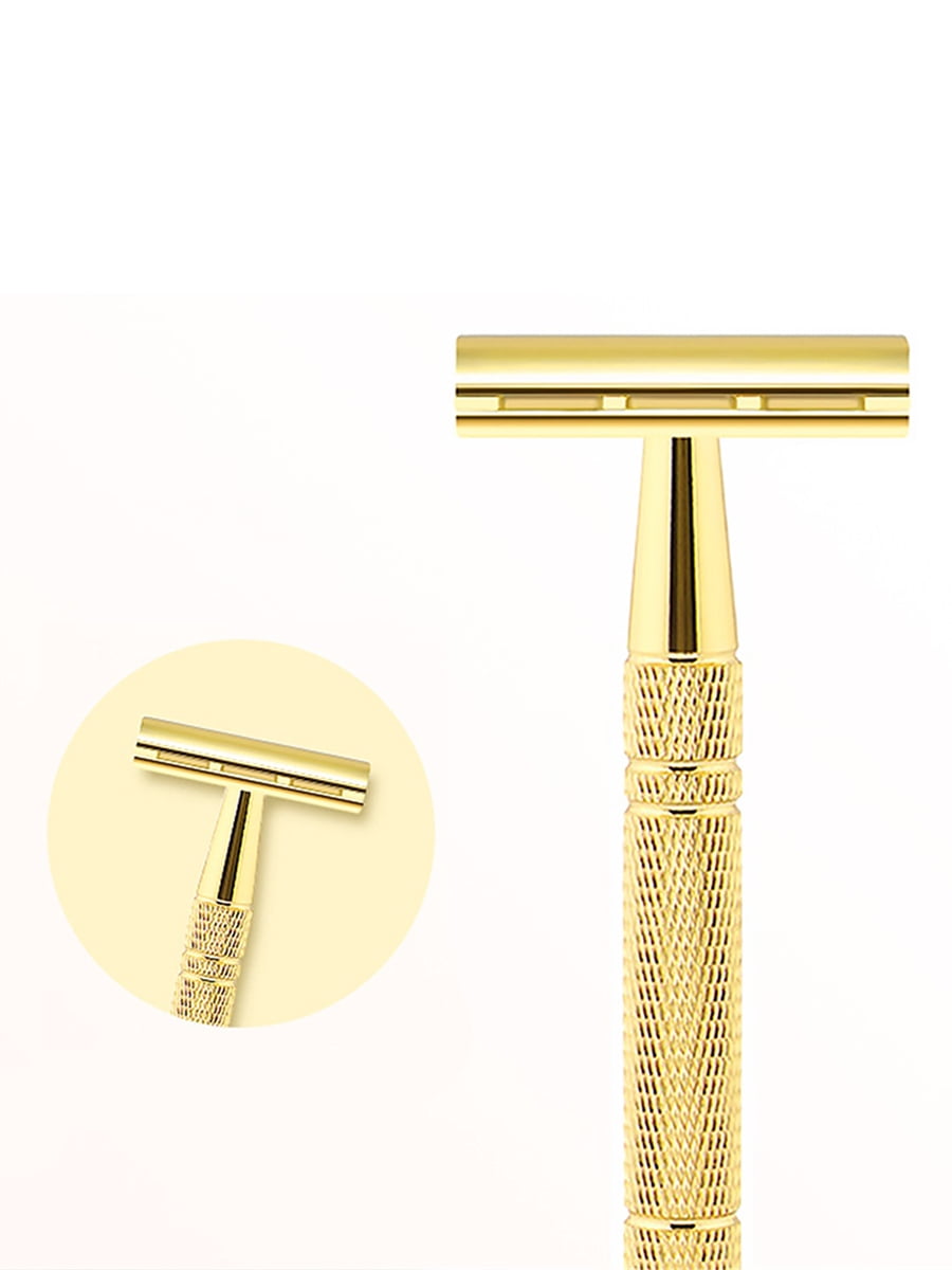 Waysh Luxe Gold Classic Wet Shave 20 Blade Safety Razor Kit with Stand, Gold