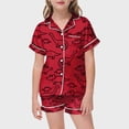thumbnail image 2 of Ensemble de Pyjama Garçon Imprimé Manches Courtes à Boutons Hauts Unis T-Shirt Ensemble Pyjama Fillette Vêtements de Nuit Pyjamas pour Filles Garçons Mode Filles, 2 of 5