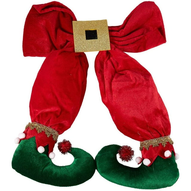 Pie de Elfo Colgante Árbol de Navidad Lazo Botas de Elfo Colgante Diseño de Ambiente de Hotel para Escenas de Fiesta de Año Nuevo Arreglo-Rojo y Verde
