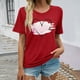 thumbnail image 2 of Blusa informal de mujer con estampado, cuello redondo y manga corta: poliéster suave, corte ajustado, versátil para uso diario/festivo, tallas S-XXL., 2 of 4