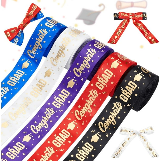 5 rollos de cinta de graduación de 1 pulgada, 2025. Cintas de felicitación para graduados. Cinta impresa con estampado dorado. Cintas de poliéster grosgrain para manualidades.