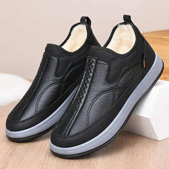 Men'S Warm-lined Ankle Boots - Slip-On/Duck-like Closure, All-Black Formal & Casual Shoes, Synthetic Upper & Cushioned Insole for Winter, Everyday & Special Events - Durable & Easy-Clean Footwear,