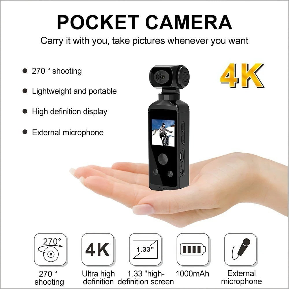 Handheld Gimbal WIFI Camera 4K Sport Action Camera Loop Recording Wearable Lens 270 Degree Rotation Recorder