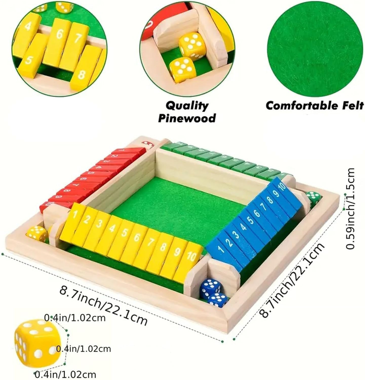 Shut The Box Game, Shut The Box-Wooden Dice Board Game, Four-Sided Flip Card Game Toys, Upgraded Wooden Dice Games for 2-4 Players, Improves Mathematical Skills, for Classroom, Home (Red)