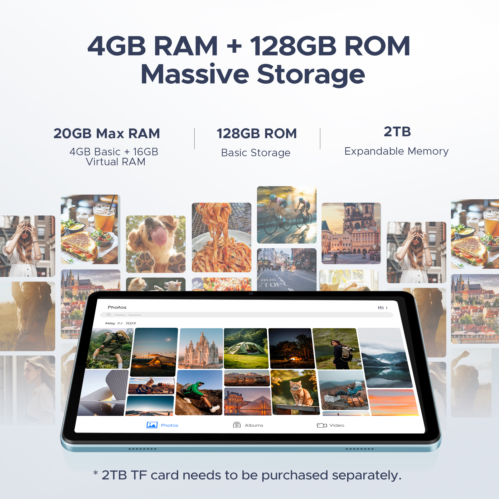 Tablet DOOGEE Tab A9 Pro 10.1" Android 15, 20GB RAM + 128GB ROM/TF 2TB, batería 6580mAh, pantalla táctil HD IPS 1280x800, WiFi 5G, BT5.0, Quad Core 3