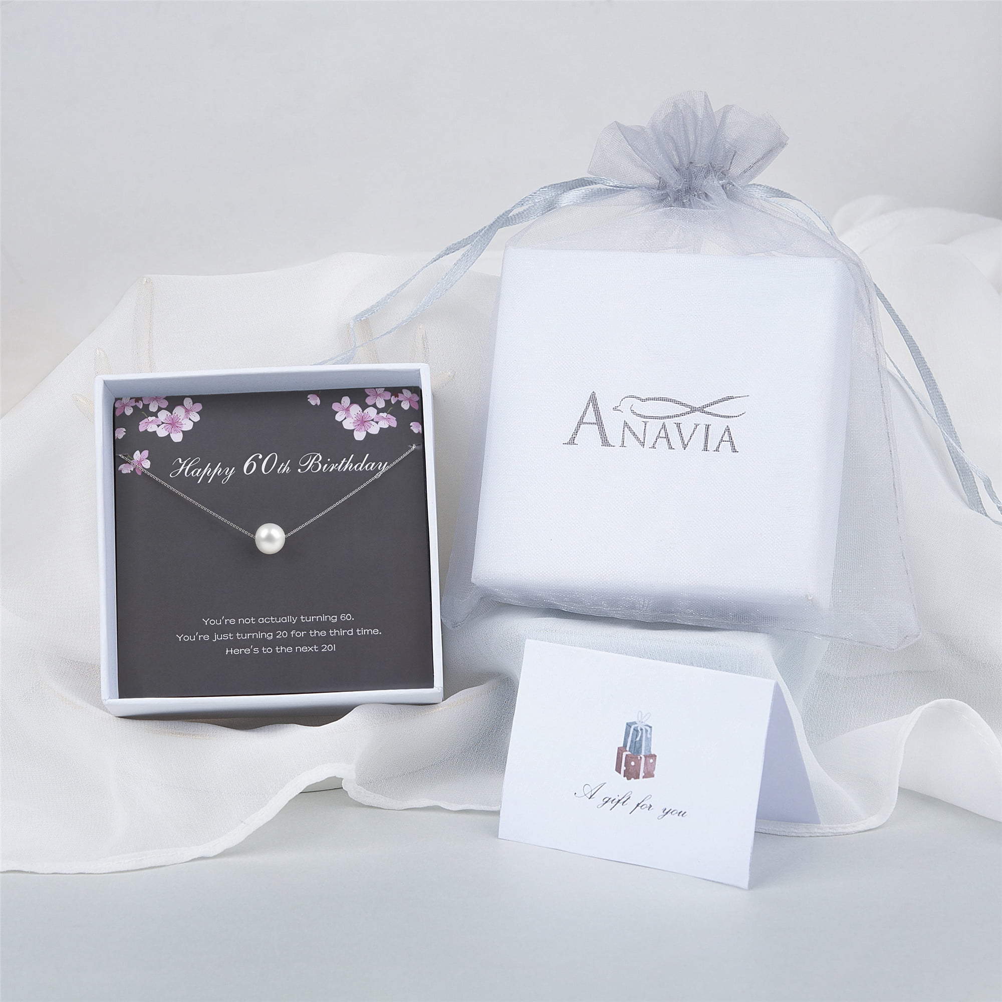 Anavia Happy 60th Birthday Gift for Women, Sixtieth Birthday 925 Sterling Silver Pearl Necklace for Friend-[White Pearl + Silver Chain]