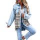 thumbnail image 5 of Txlixc Chaqueta de vaquero de primavera y otoño para mujeres, solapa de manga larga, tela a cuadros, chaqueta de botón de Parquet Txlixc  moda, 5 of 9