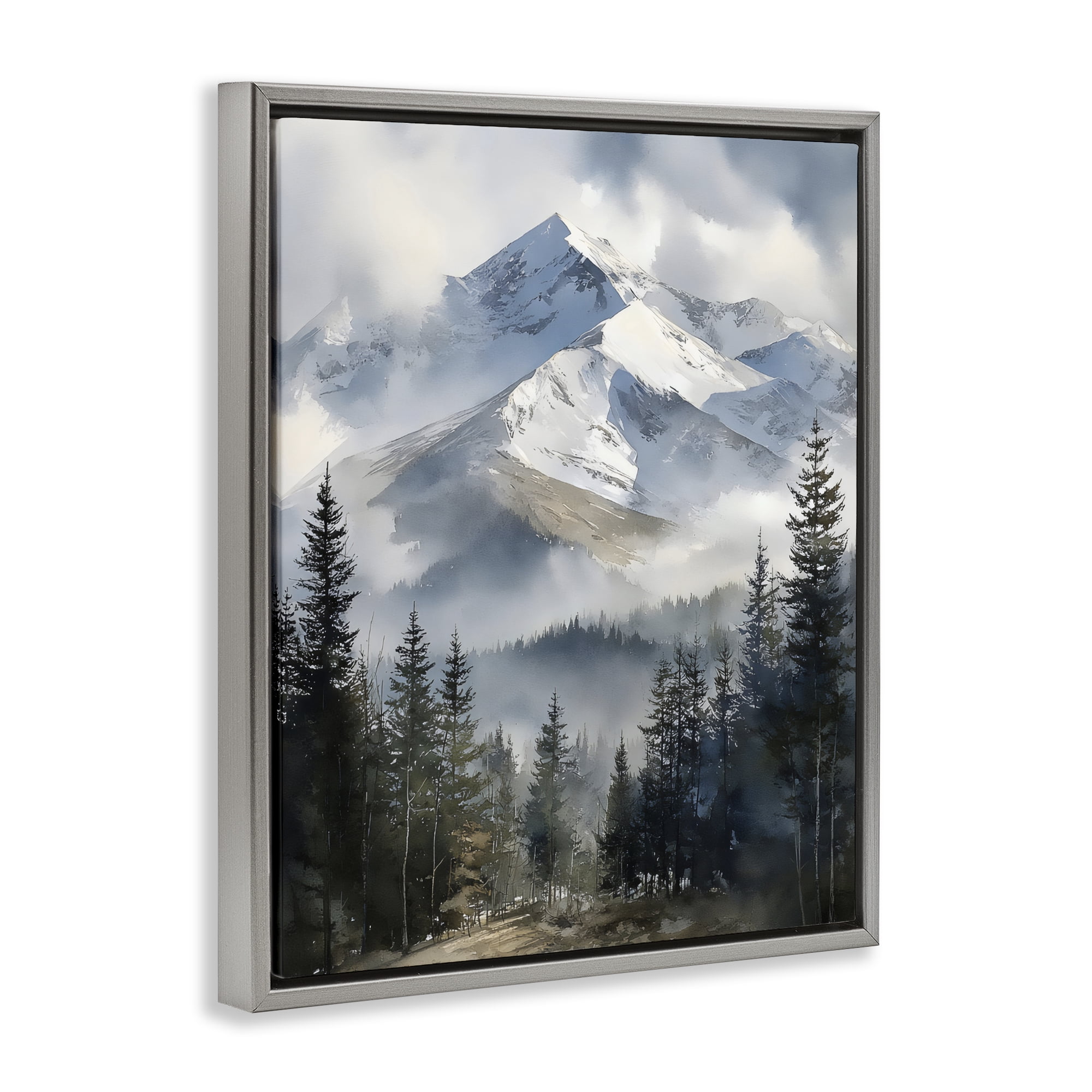 Stupell Industries Snow & Mist Alpines Gray Framed Floater Canvas Wall Art, design by Franklyn Gregory