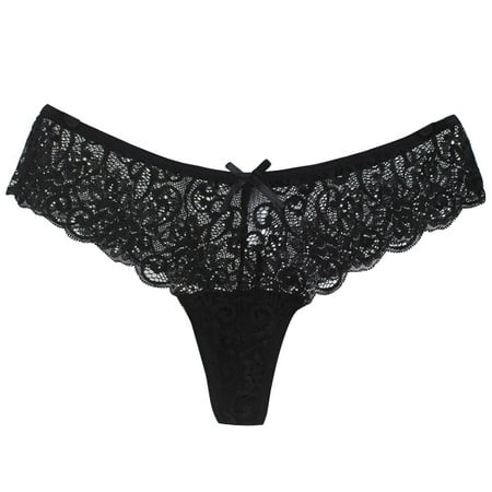

QWERTYU Low Rise Stretch Panties for Women Sexy Underwear Lace T-Back G-String Thongs Tangas Black L