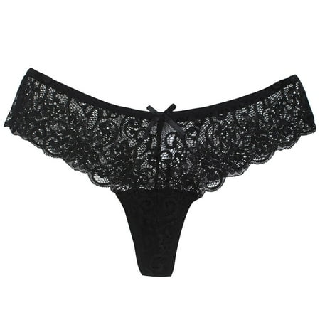 

EHTMSAK Sexy T-Back Panties for Women Stretch Lace Tangas Underwear G-String Thongs Black M