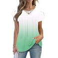 thumbnail image 2 of Charella Tops for Women Trendy Cross V Neck Petal Short Sleeve Pleated Flowy Shirts Casual Gradient Color Basic Tee (XL, White 1), 2 of 7