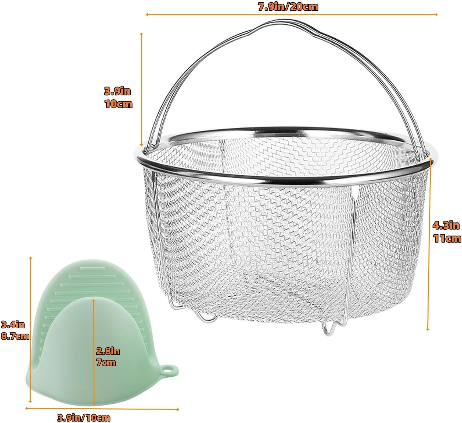 Stainless Steel Steamer Basket for Instant Pot Accessories 6&8quart, Heavy-Duty Pressure Cooker with Silicone Handle Vegetable Steamer Insert, Egg Basket, Pasta Strainer,Silver