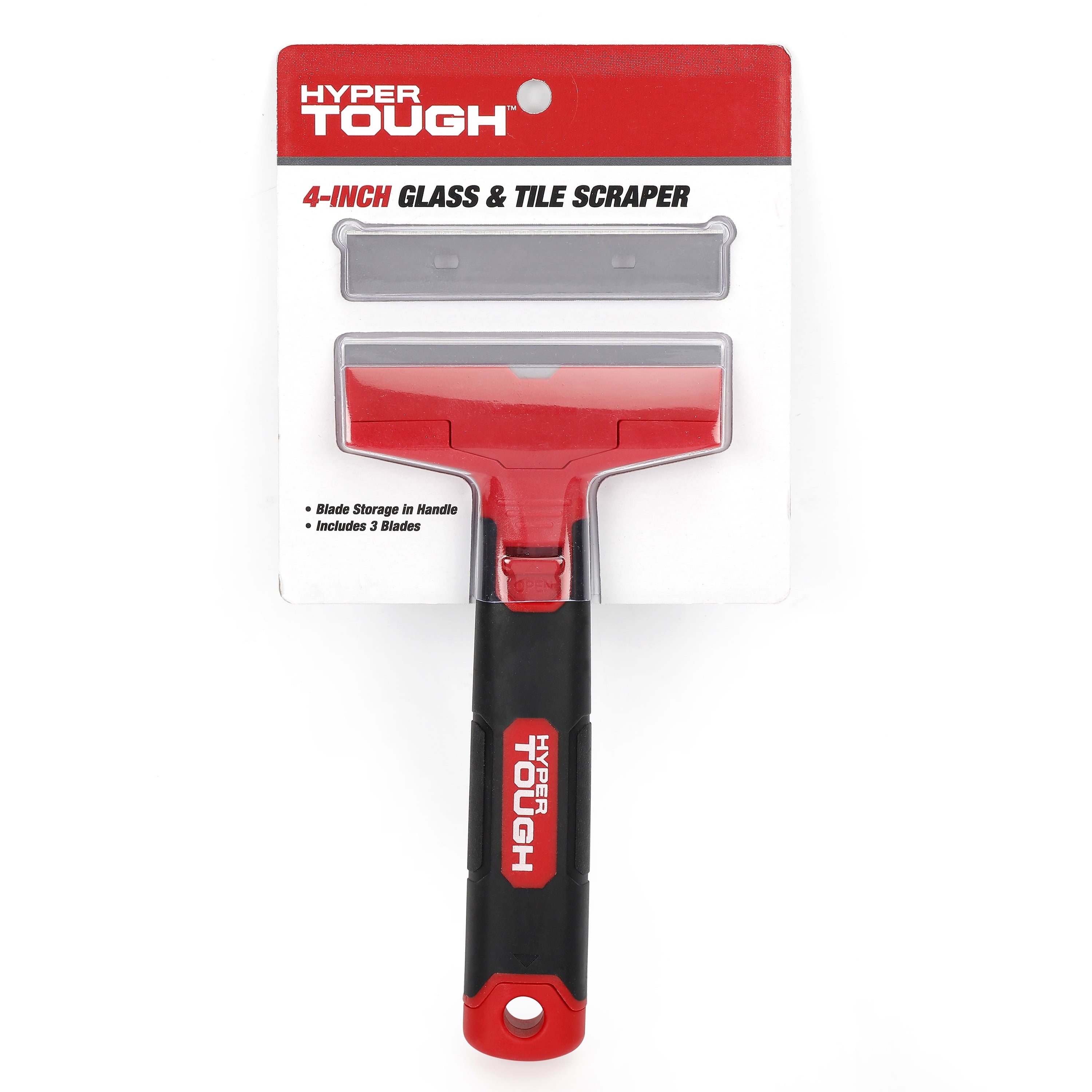 Hyper Tough 4 in Soft Grip Plastic Glass and Tile Scraper with 3 Blades, 7.69 in, 4.06 in, 1 in