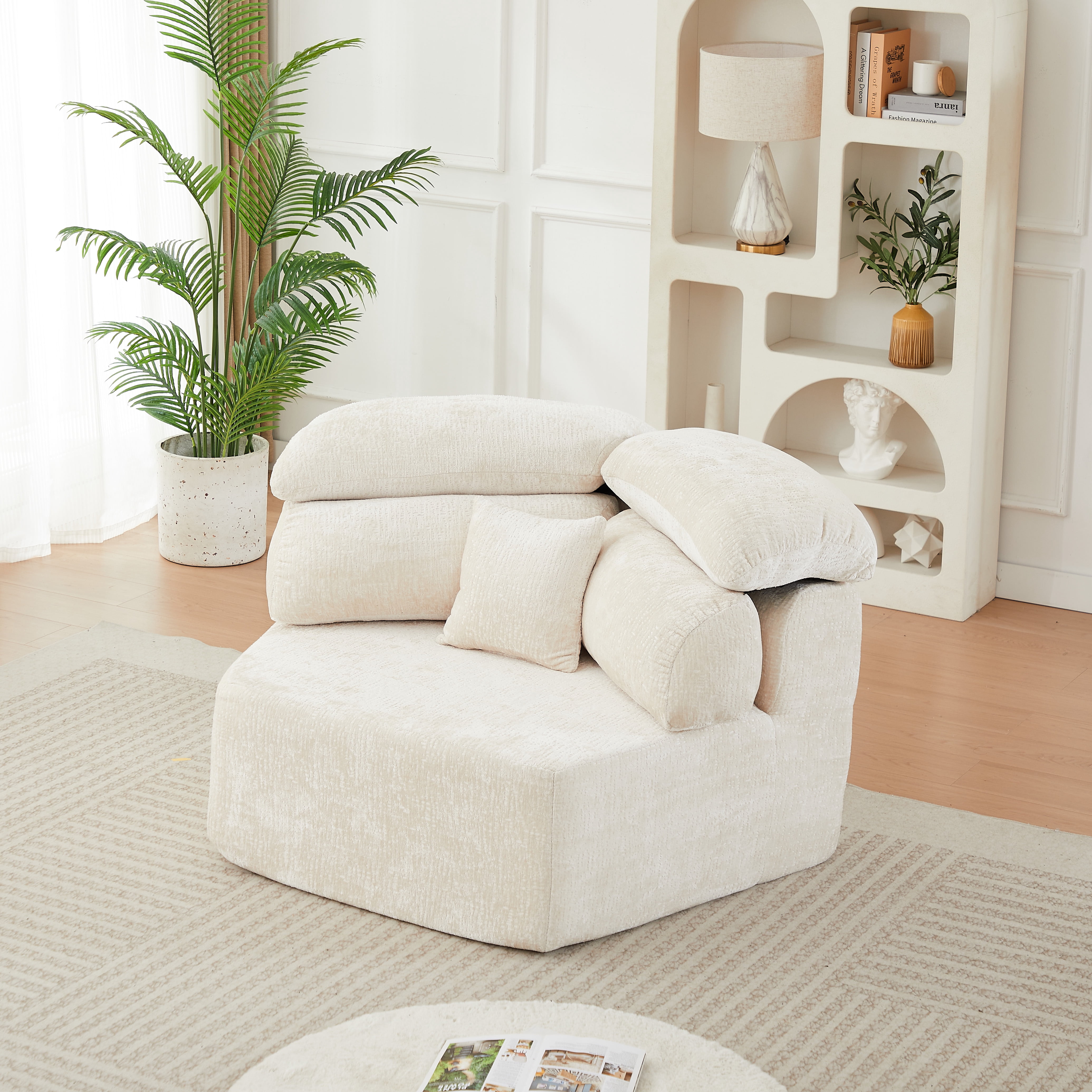 Leumius 53" Single Sofa,Oversized Modular Sofa Lounge Chair with Stylish Envelop Sesign Pillow,Pentagonal Sofa Boneless Couch for Living Room,Beige Chenille