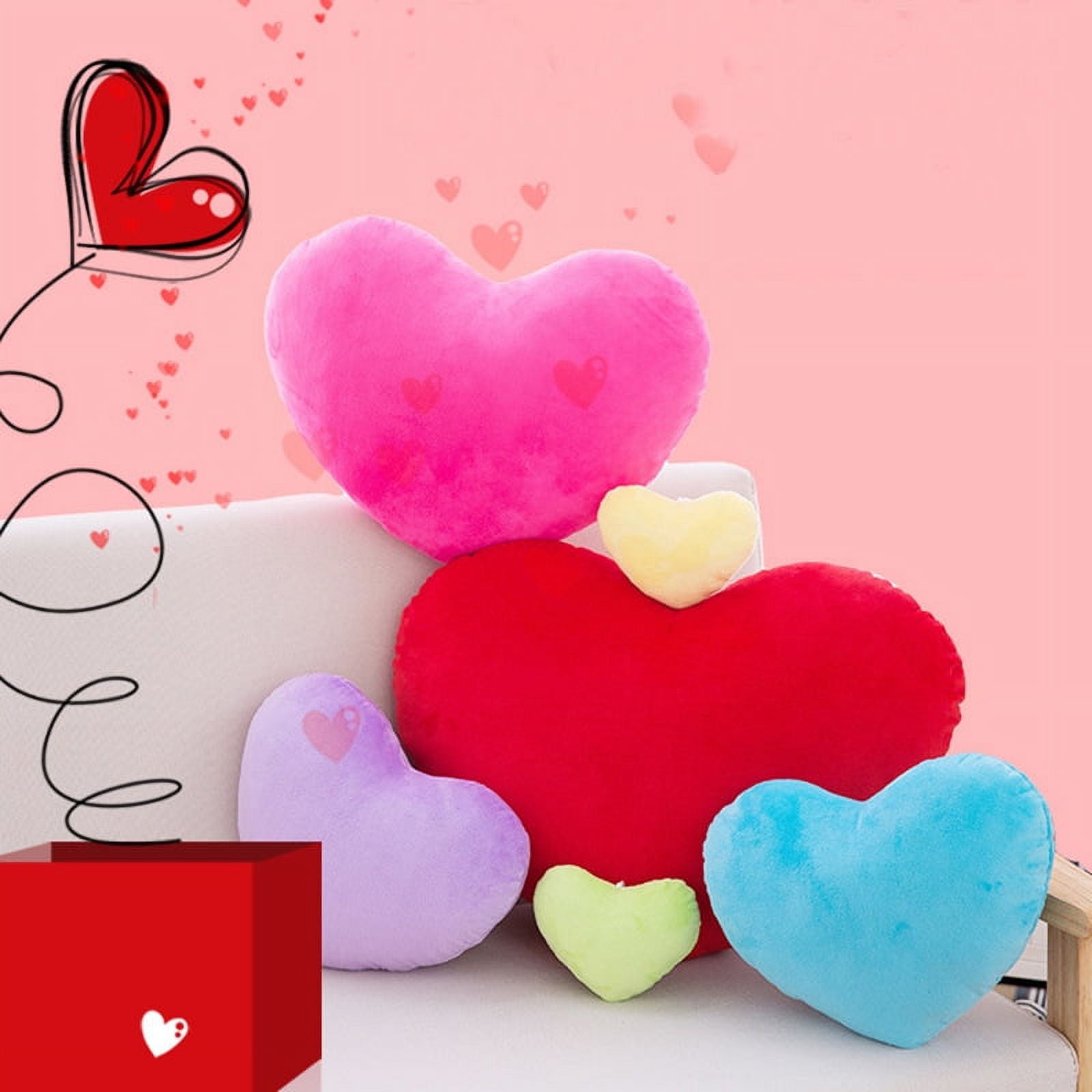 Ashler Valentine's Day Red Heart Shaped Throw Pillows, Faux Fur Rabbit 3D  Fluffy Heart Throw Decorative Pillows, Cute Plush Soft Throw Pillows Gift