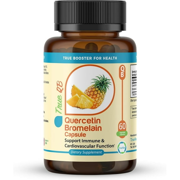 TrueMed Quercetin with Bromelain Supplement | 800 mg Quercetin & 165 mg Bromelain per Serving, Immune & Antioxidant Support, 60 Vegetarian Capsules