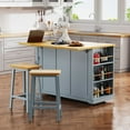 thumbnail image 3 of 53" Island Table for Kitchen with Drop Leaf with 2 Bar Stools, Power Outlet, Kitchen Island With Seating, Rolling Kitchen Cart on 5 Wheels with 5 Open Side Racks, 3 of 10
