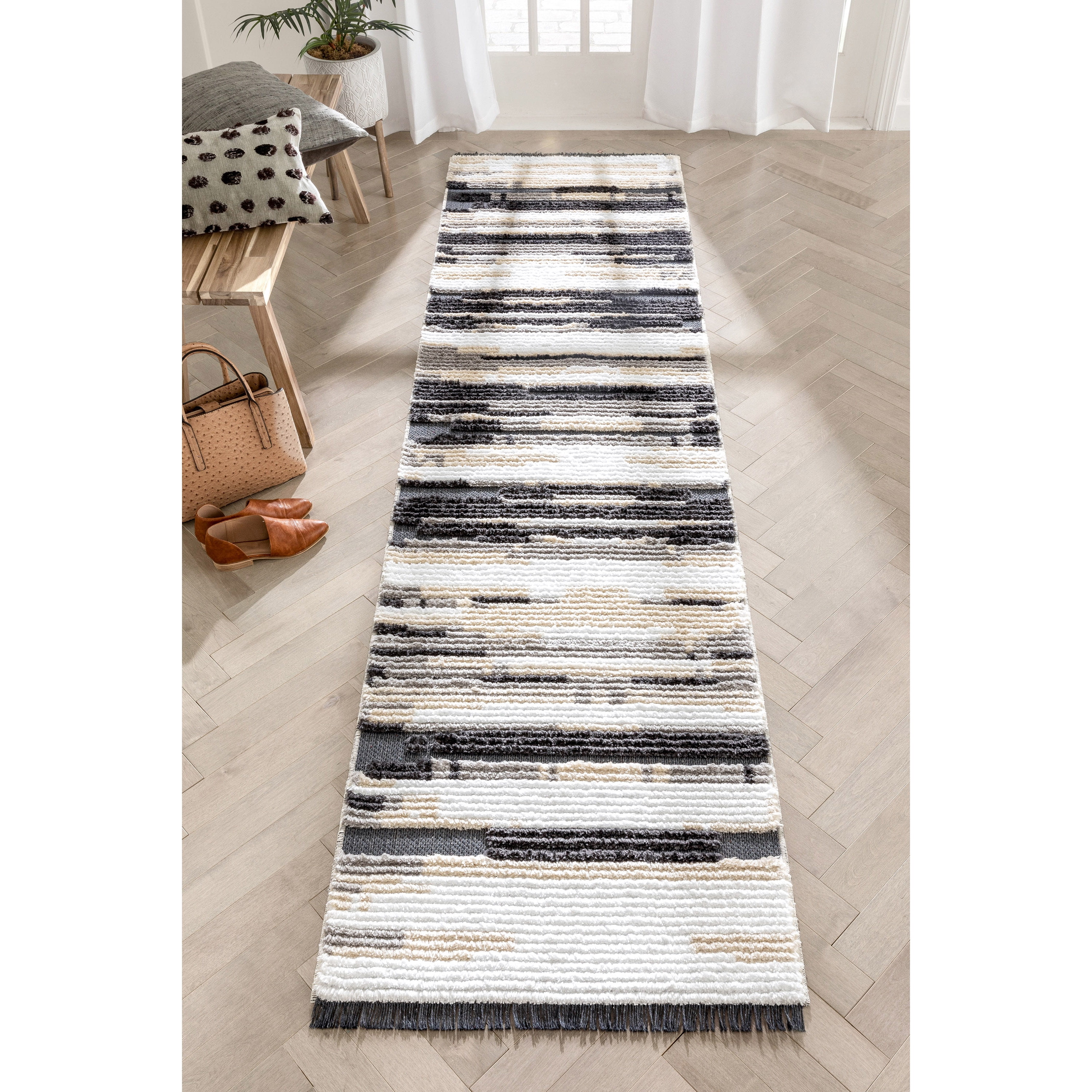Well Woven Maya Tallulah 2'7 x 9'10 Runner Grey Tribal Moroccan Diamond Pattern Textured Pile Area Rug Well Woven Maya Tallulah 2'7 x 9'10 Runner Grey Tribal Moroccan Diamond Pattern Textured Pile Area Rug