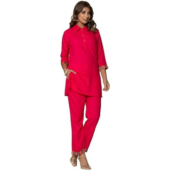 Vi VIHAAN IMPEX Pink Rayon Co-ord Set for Women, Stylish Partywear Dress