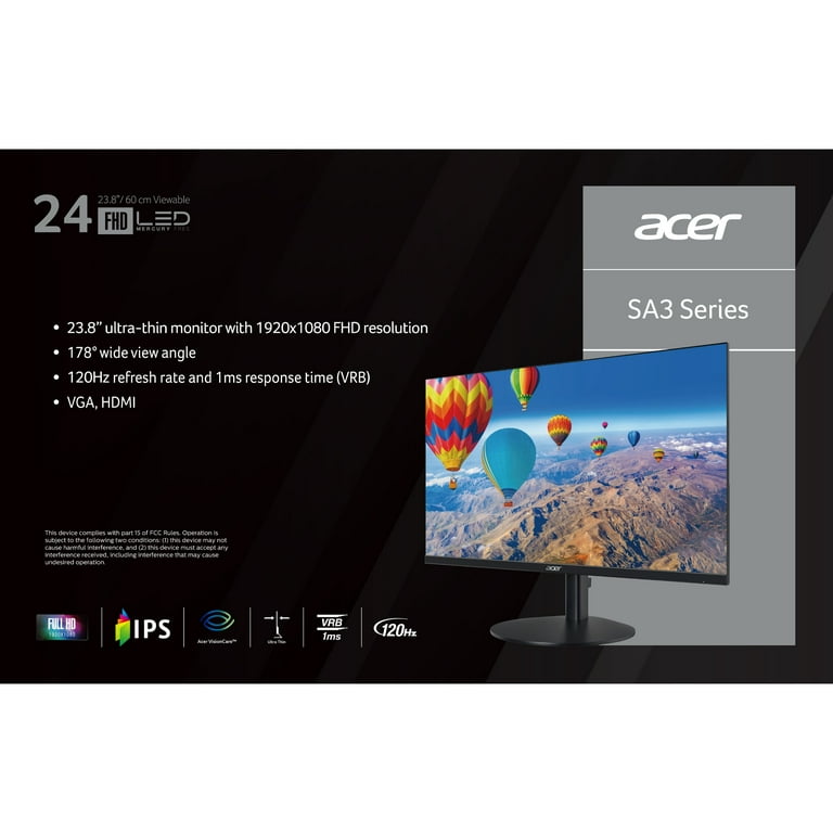Acer 23.8” Frameless Gaming Screen, Full HD Ultra-Thin IPS