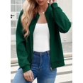 thumbnail image 5 of Women'S Zip Up Cardigan Sweater Hoodies Long Sleeve Jacket Outfits Crewneck Casual Coat Dark Green S, 5 of 8