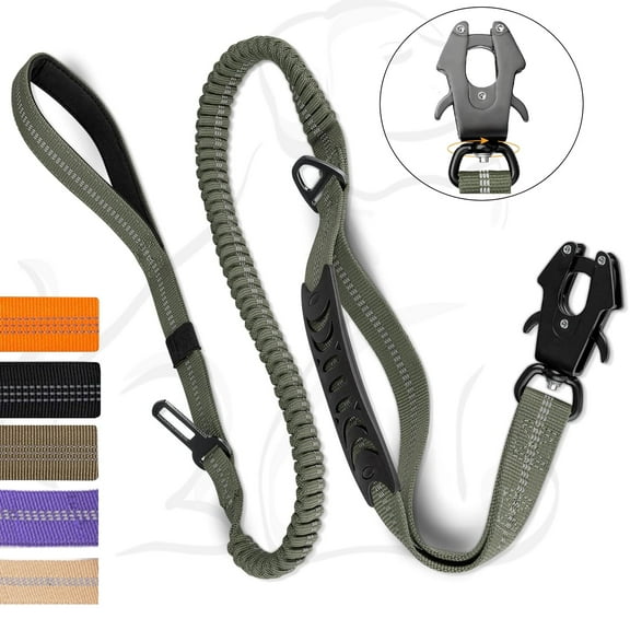 Heavy Duty Tactical Bungee Dog Leash, 4-6FT No Pull Dog Leash with Quick Release Carabiner, Reflective Shock Absorbing Leashes with Car Seatbelt for Medium Large Dogs